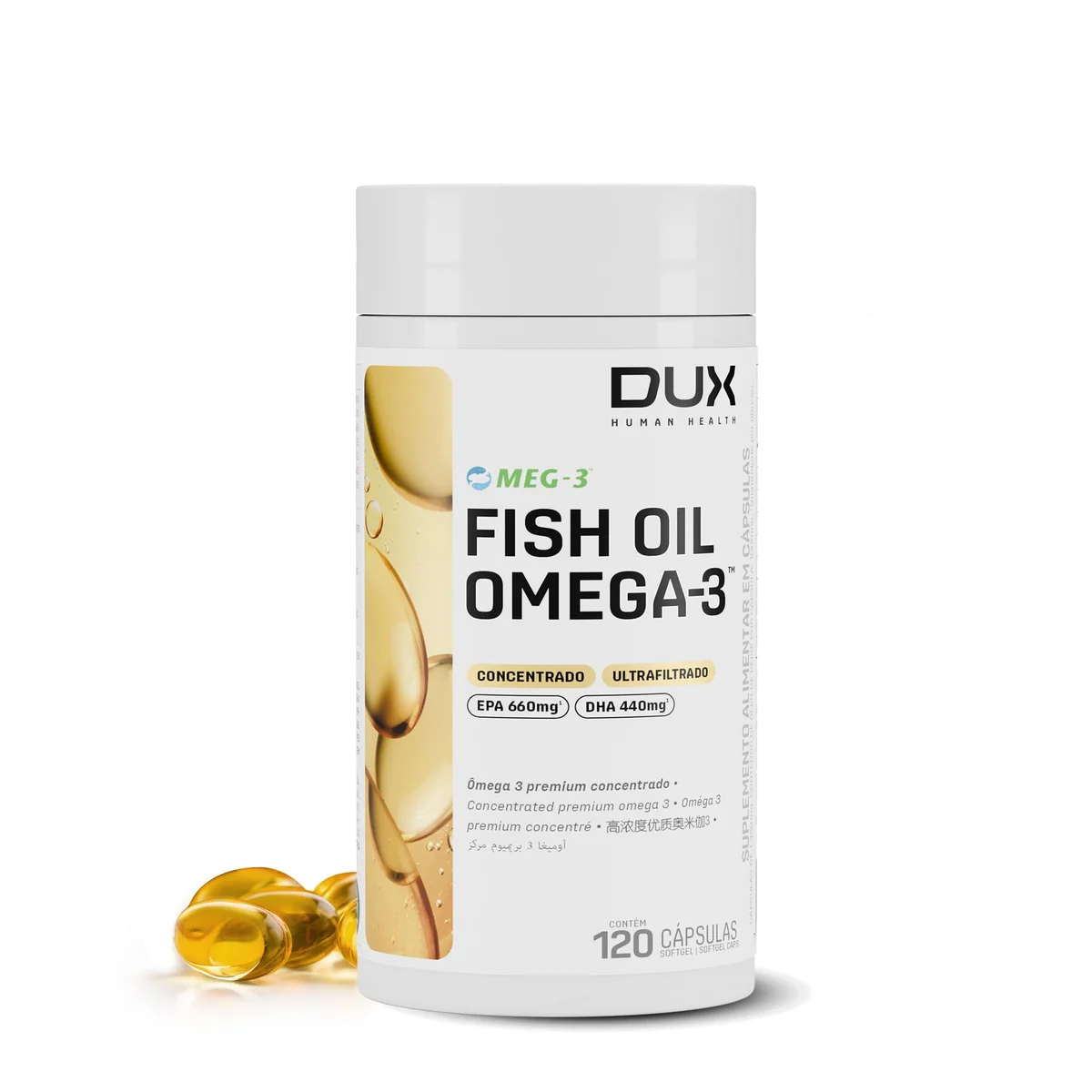 Fish Oil Ômega 3 DUX 120 cápsulas — embalagem
