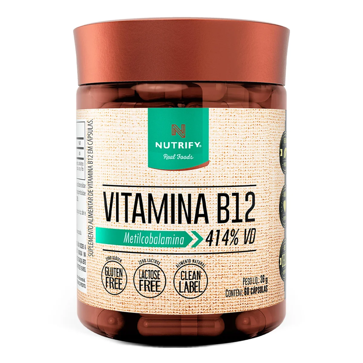 Vitamina B12 Nutrify 60 cápsulas — embalagem