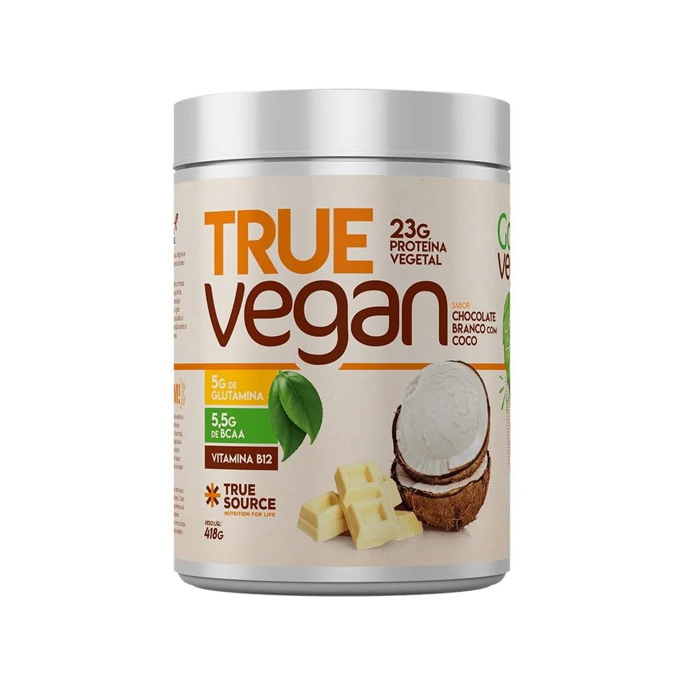 True Vegan True Source Chocolate Branco com Coco 418 g — embalagem