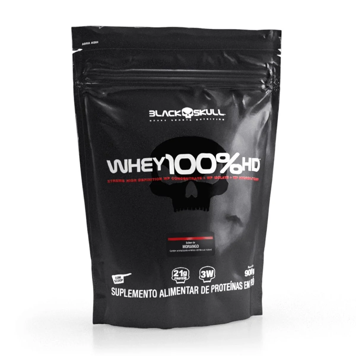 Black Skull Whey 100% HD Refil Morango 900g — embalagem