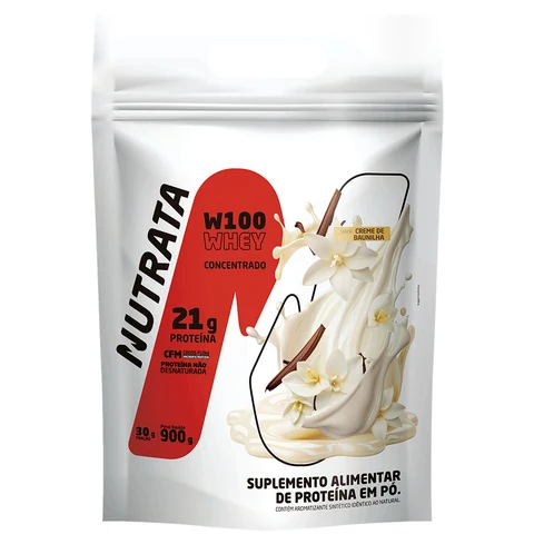 Refil Nutrata W100 Whey Concentrado Creme de Baunilha, 900 g