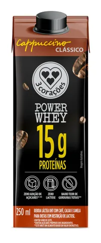 Cappuccino Power Whey 3 Corações Clássico 250 ml — embalagem