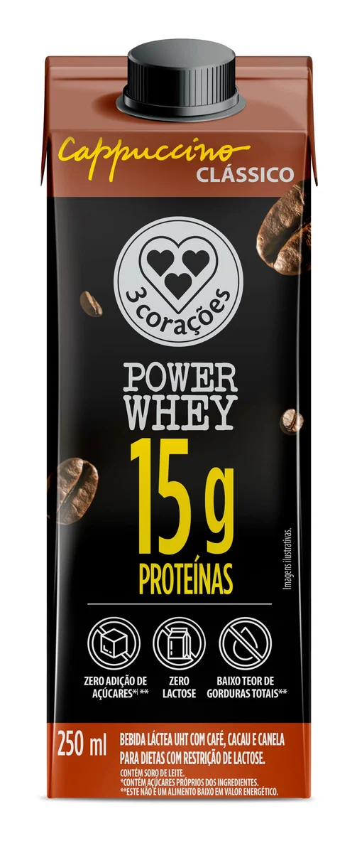 Cappuccino Power Whey 3 Corações Clássico 250 ml — embalagem