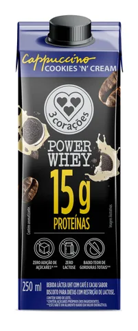 Cappuccino Power Whey 3 Corações Cookies 250 ml — embalagem