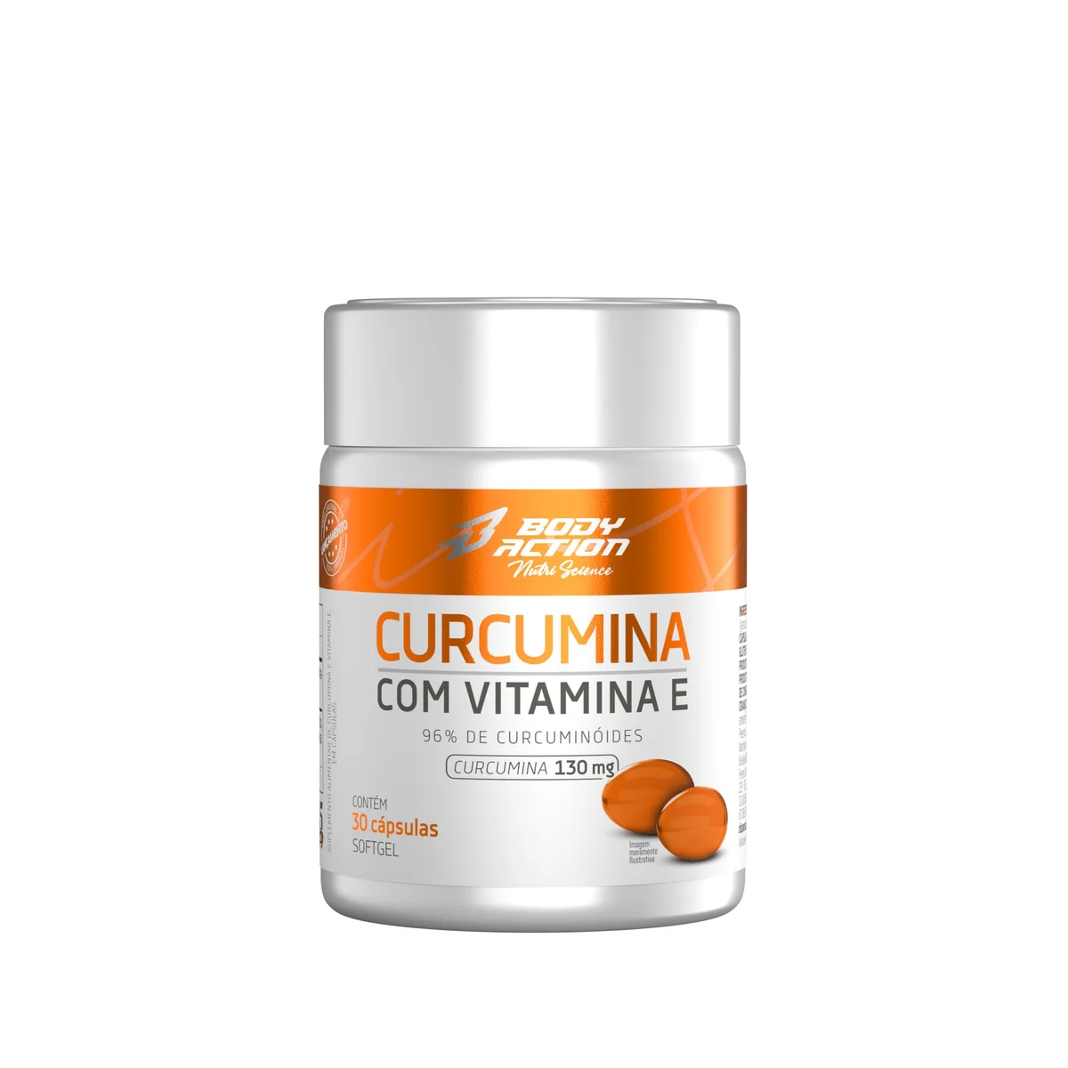 Curcumina + Vitamina E Body Action 30 cápsulas — embalagem