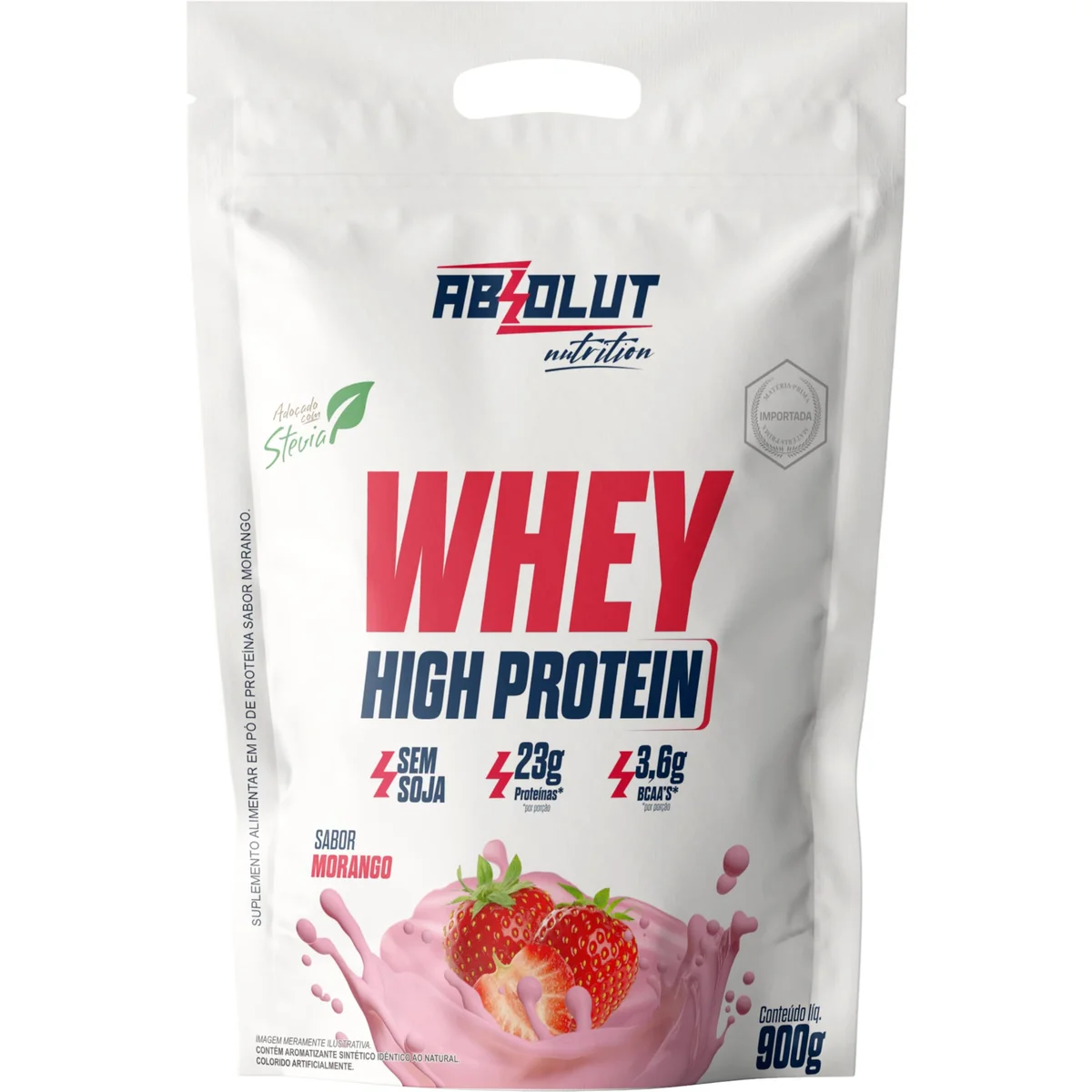 Whey High Protein Absolut Morango refil 900 g — embalagem
