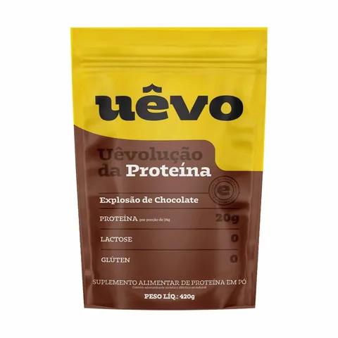 Proteína de Ovo UÊVO Chocolate, Refil 420 g — embalagem