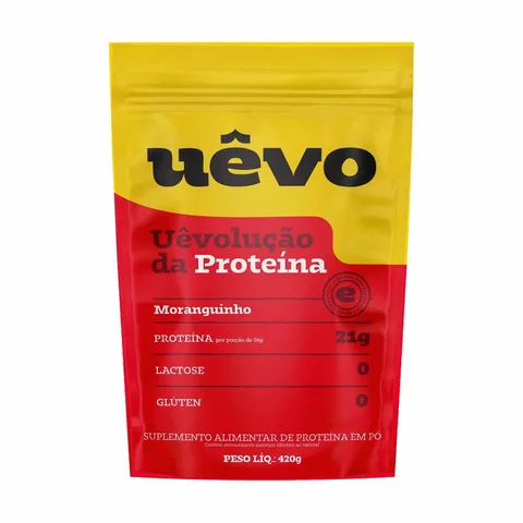 Proteína de Ovo UÊVO Morango, Refil 420 g — embalagem