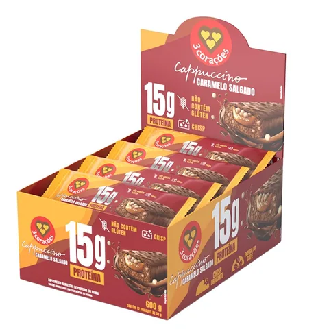Barra Cappuccino 3 Corações Caramelo Salgado 12 x 50 g — embalagem