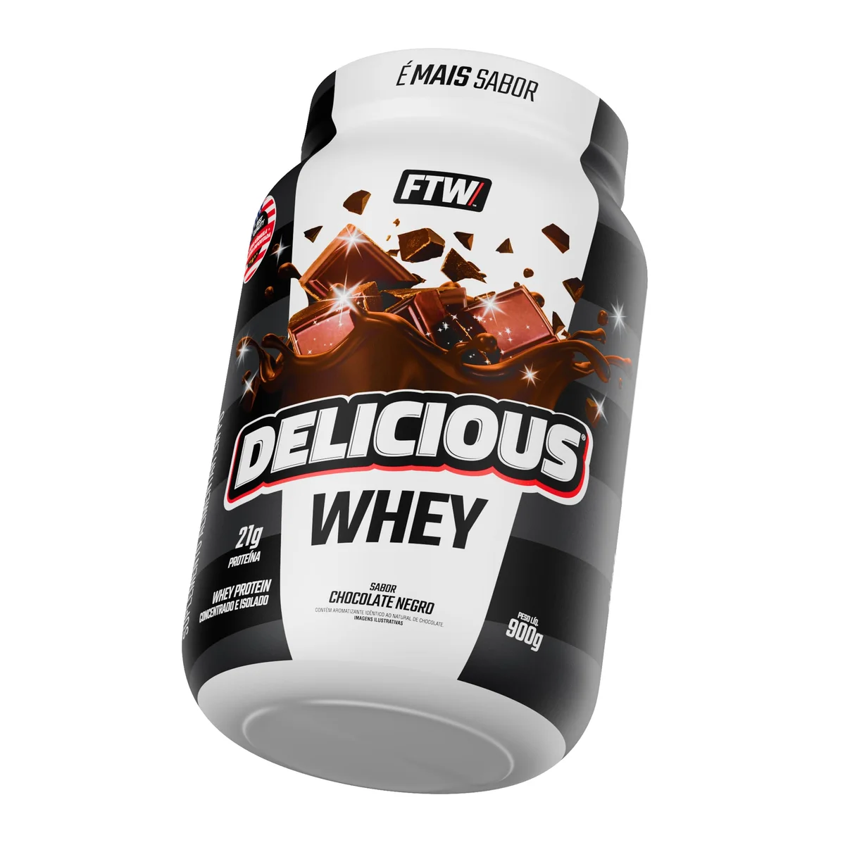 Delicious Whey FTW Chocolate Negro 900 g — embalagem