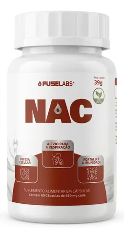 NAC Acetilcisteína FuseLabs 600 mg, 60 cápsulas — embalagem