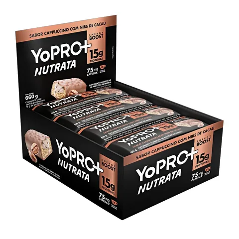 YoPRO Nutrata Cappuccino com Nibs de Cacau 12 barras de 55 g — embalagem