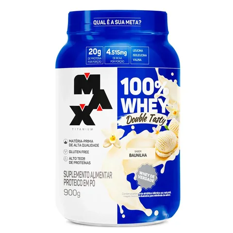 Max Titanium 100% Whey Double Tasty Baunilha 900g — embalagem