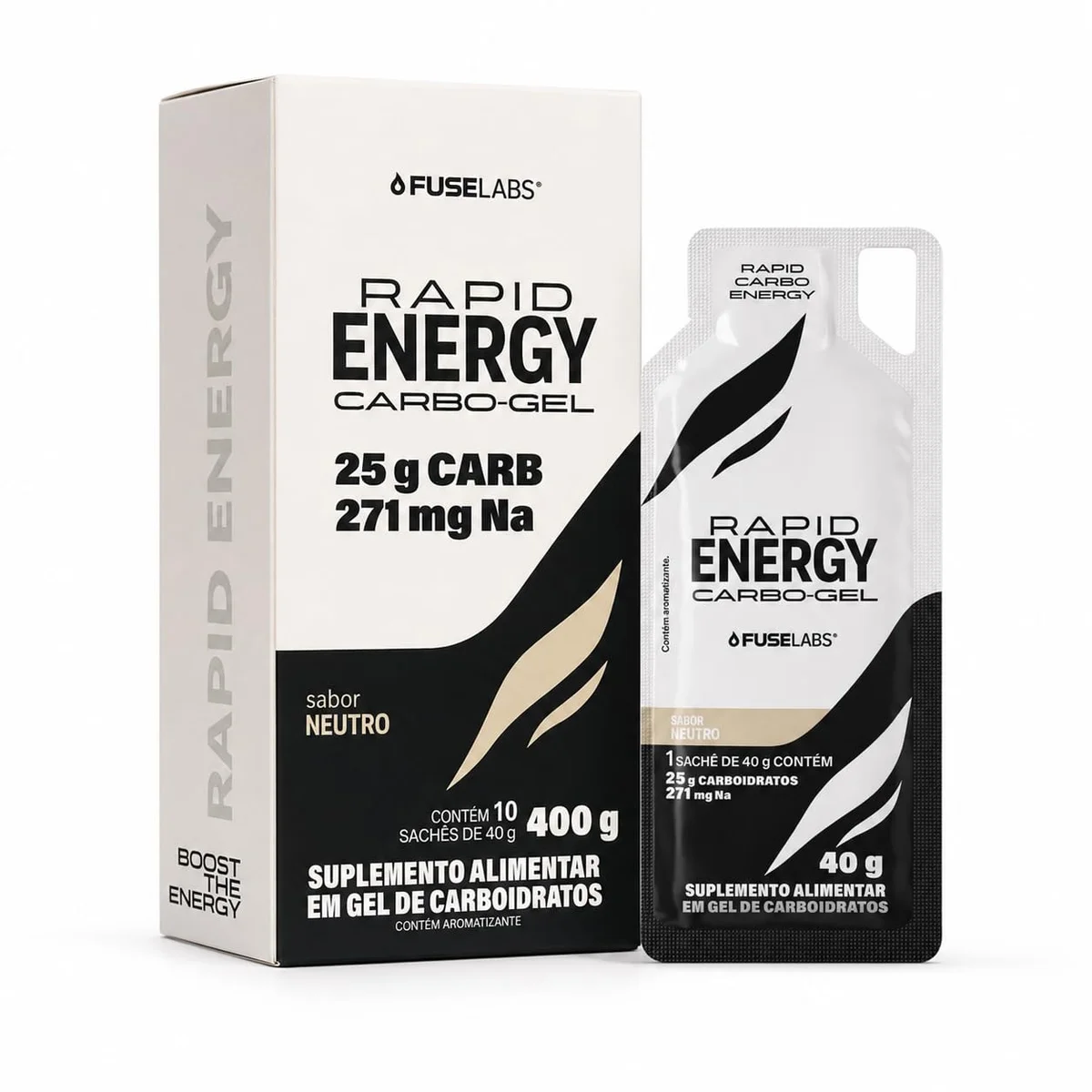 Rapid Energy Gel sem cafeína FuseLabs, 10 sachês — embalagem