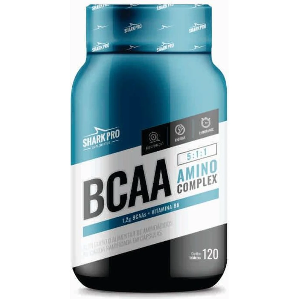 Embalagem de BCAA Tabletes Shark Pro 120 unidades