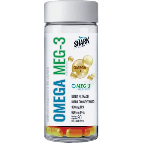 Embalagem de Ômega-3 Meg-3 Shark Clinic 90 cápsulas