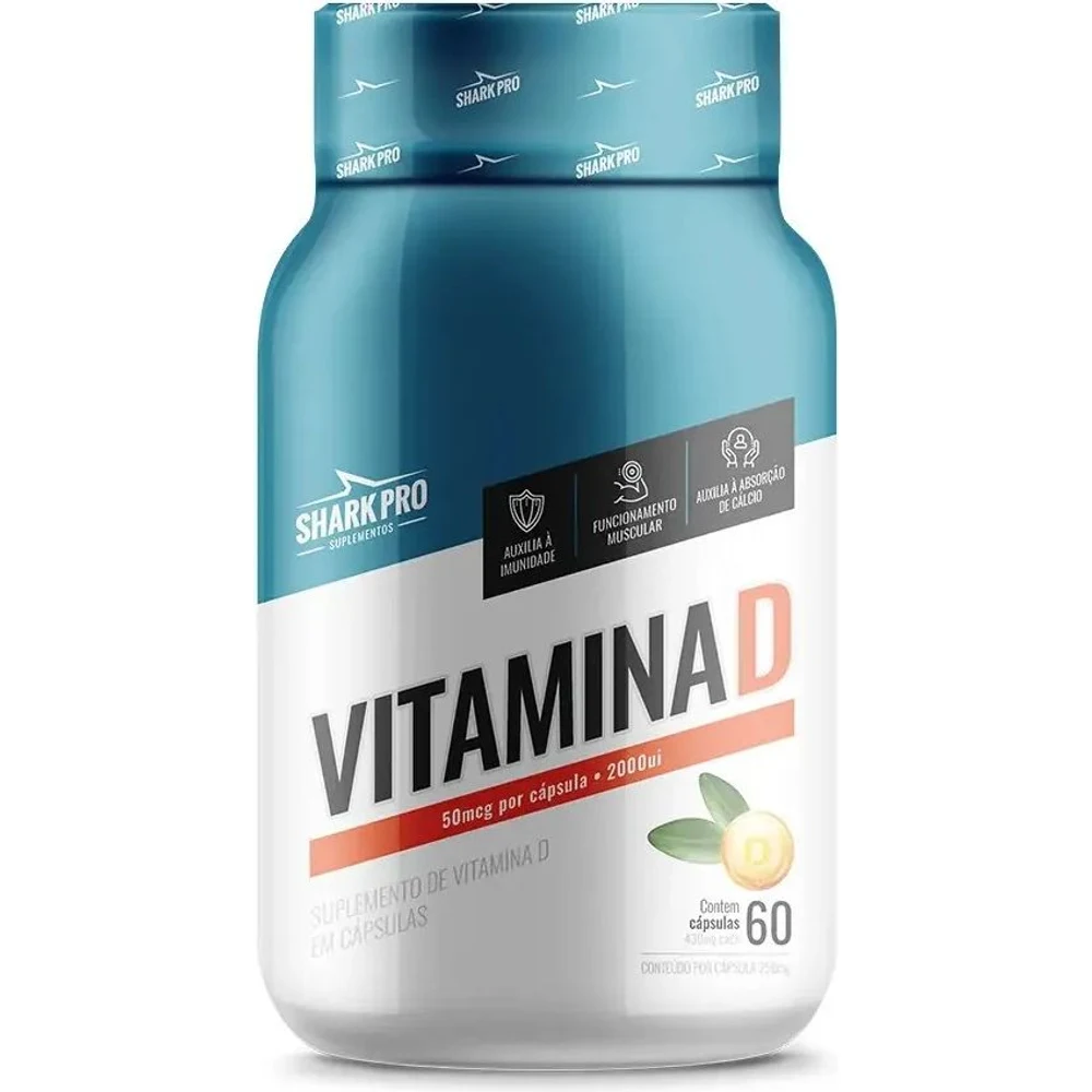 Embalagem de Vitamina D3 Shark Pro 60 cápsulas