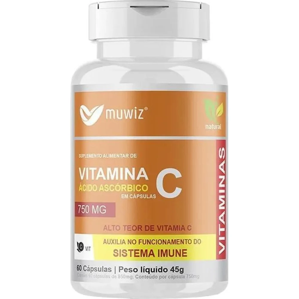 Embalagem de Vitamina C Muwiz 60 cápsulas