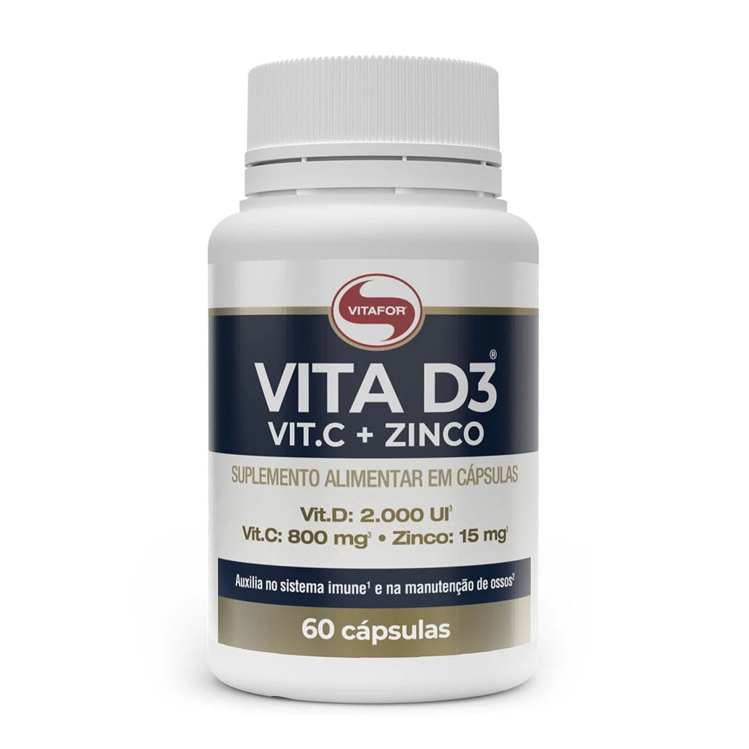 Vita D3 + C + Zinco Vitafor 60 cápsulas — embalagem