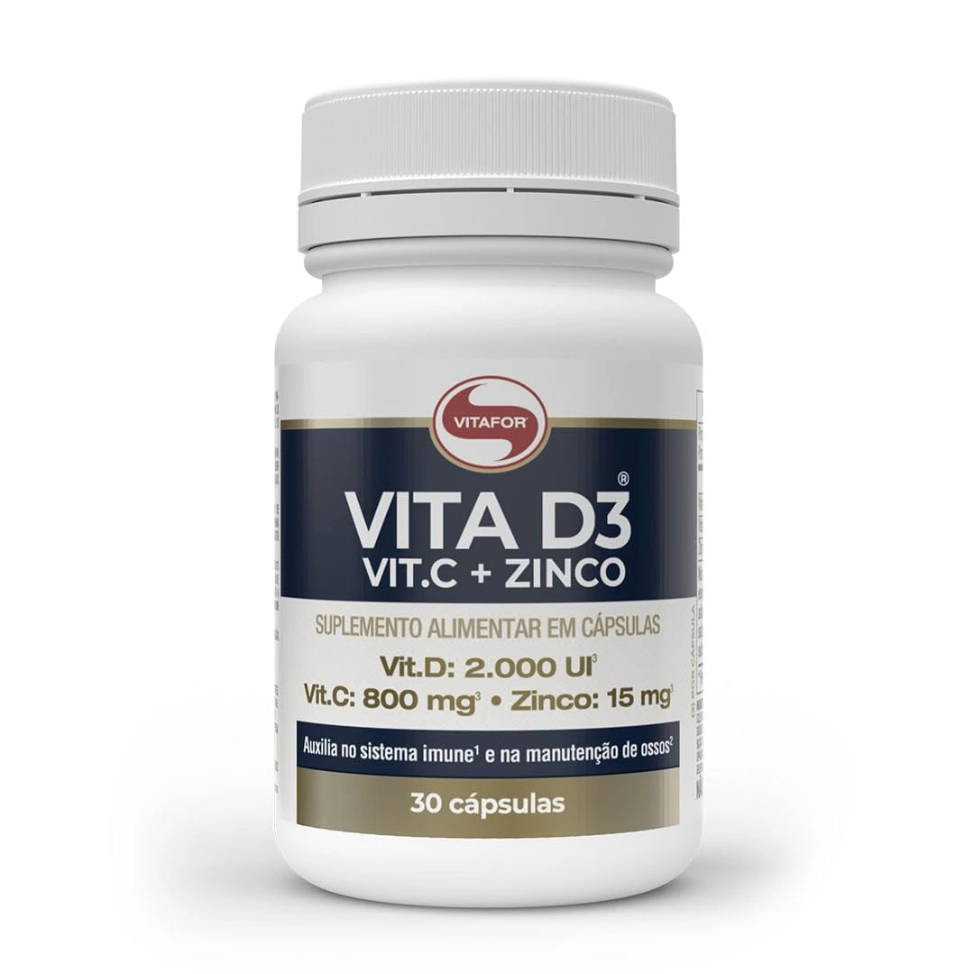 Vita D3 + C + Zinco Vitafor 30 cápsulas — embalagem