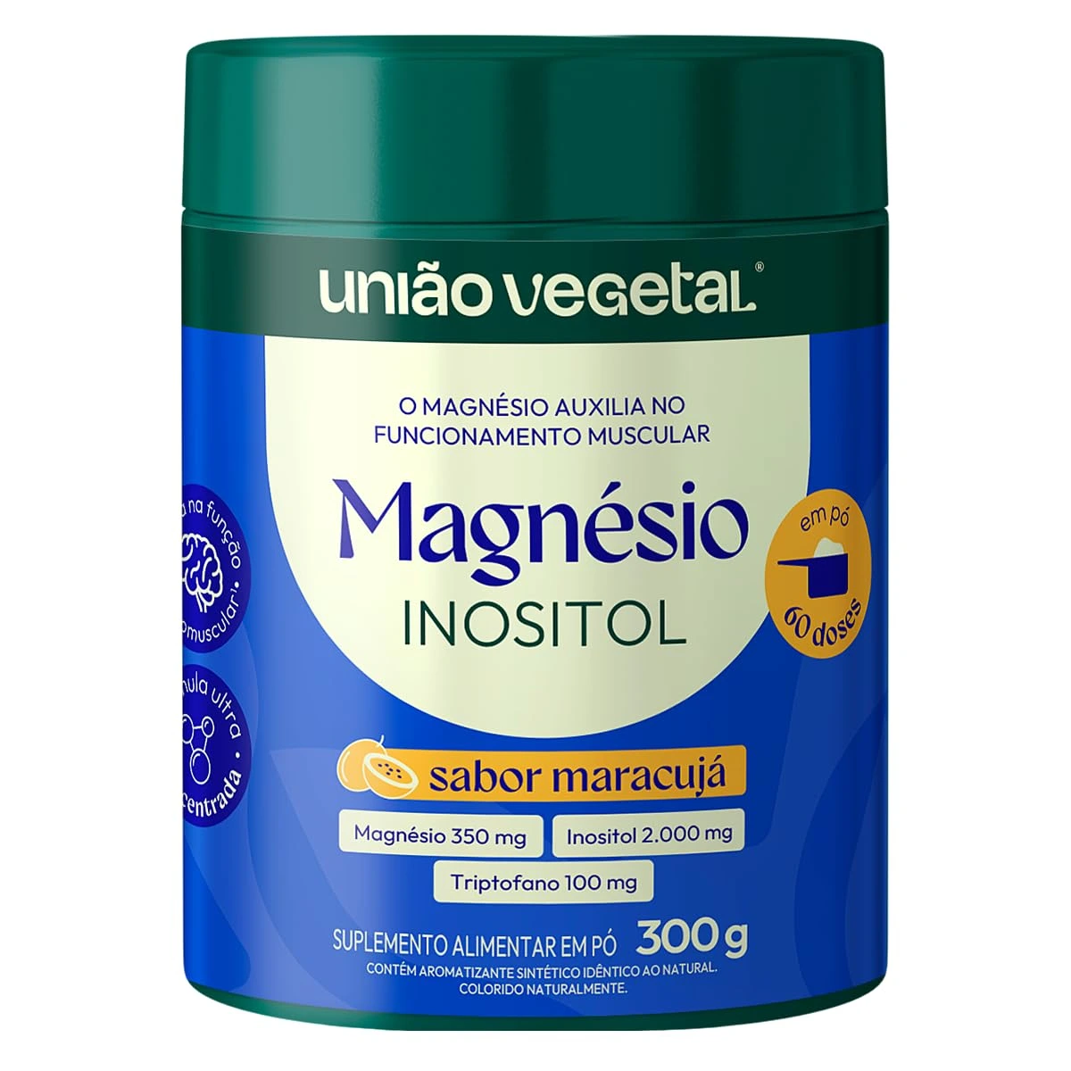 Magnésio com Inositol União Vegetal Maracujá 300 g — embalagem
