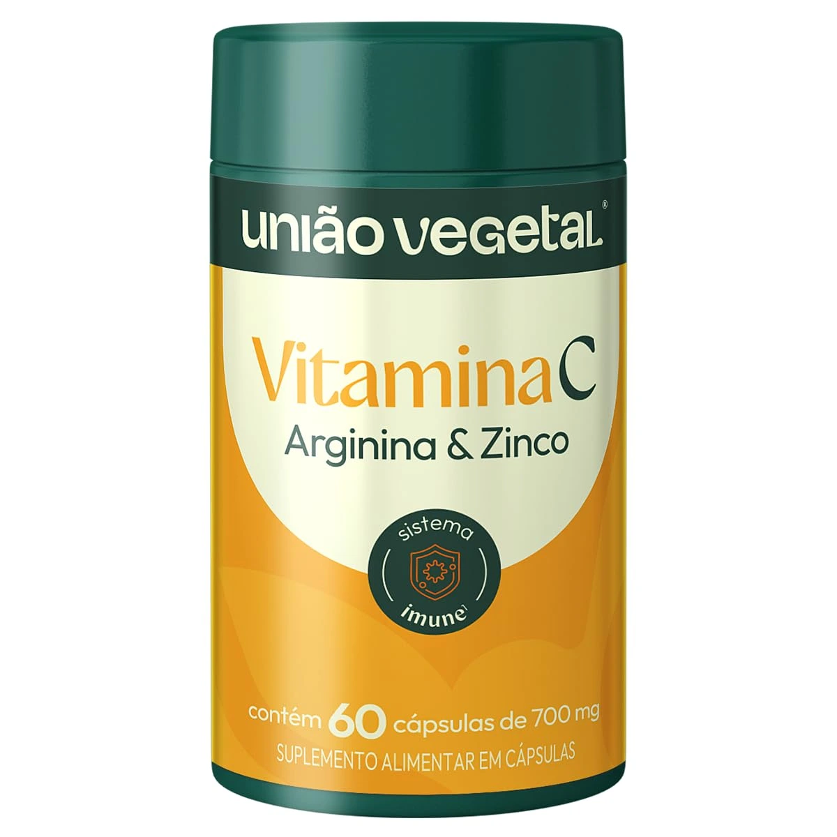 Vitamina C + Arginina + Zinco União Vegetal 60 cápsulas — embalagem