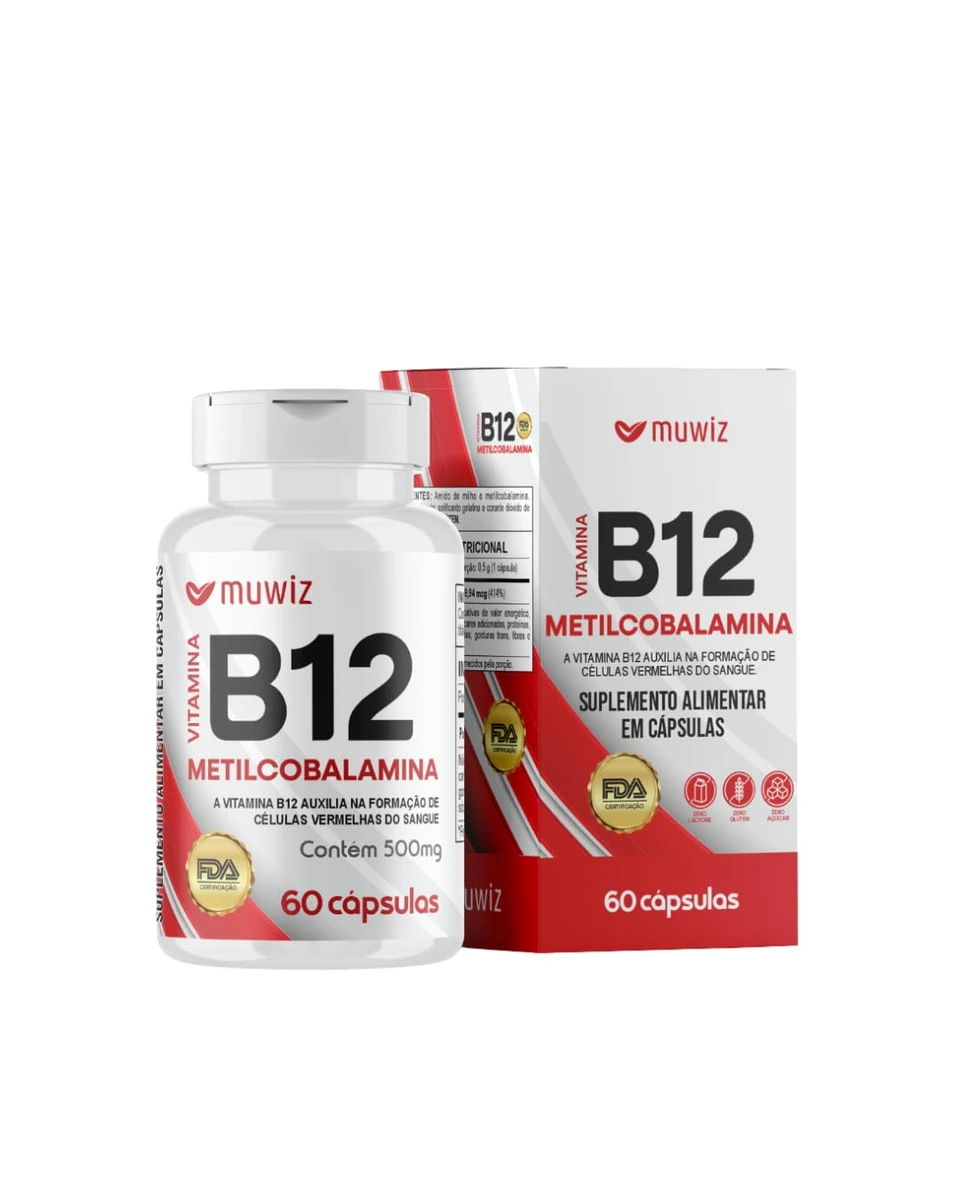 Vitamina B12 Metilcobalamina Muwiz 60 cápsulas — embalagem