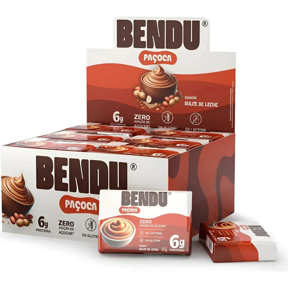 Embalagem de Bendu Paçoca Doce de Leite display 24 unidades
