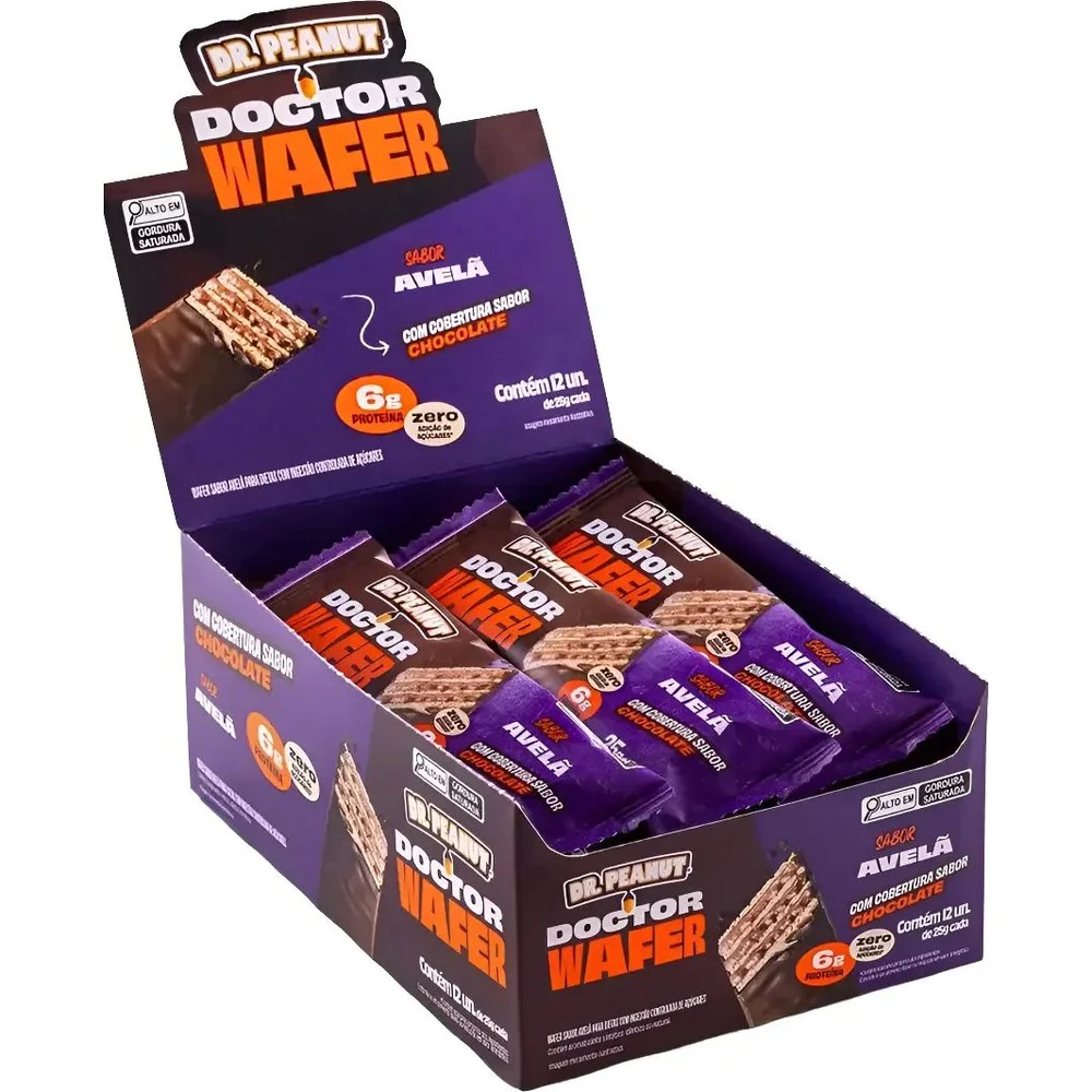 Embalagem de Doctor Wafer Dr. Peanut Avelã display 12 × 25 g