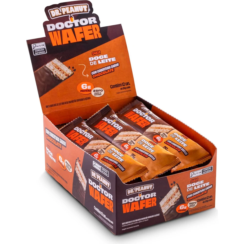 Embalagem de Doctor Wafer Dr. Peanut Doce de Leite display 12 × 25 g