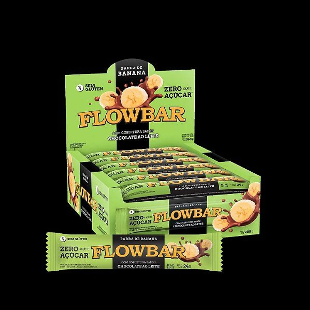 Embalagem de Flowbar Zero Açúcar Banana Chocolate ao Leite display 24 × 24 g