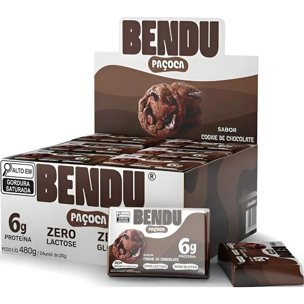 Embalagem de Bendu Paçoca Cookie de Chocolate display 24 unidades