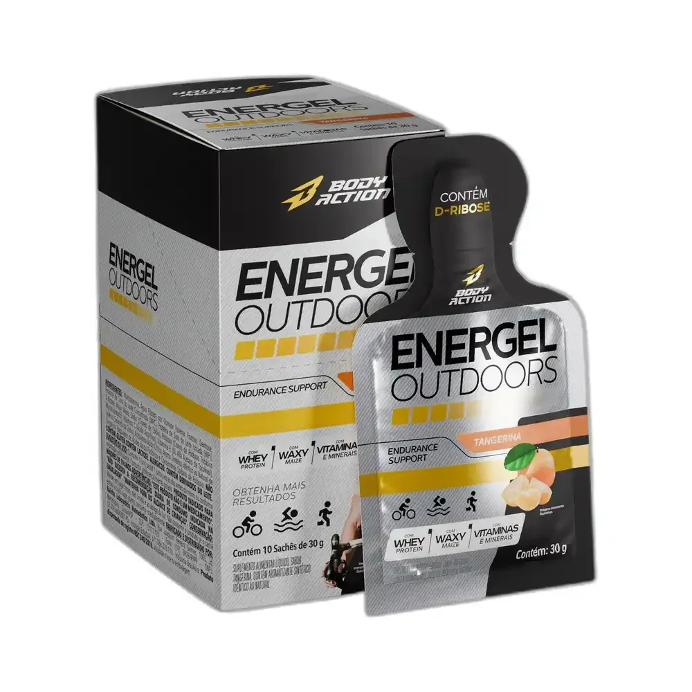 Energel Outdoors tangerina Body Action, 10 × 30 g — embalagem