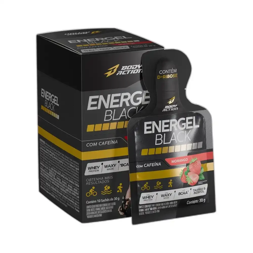 Energel Black morango Body Action, 10 × 30 g — embalagem