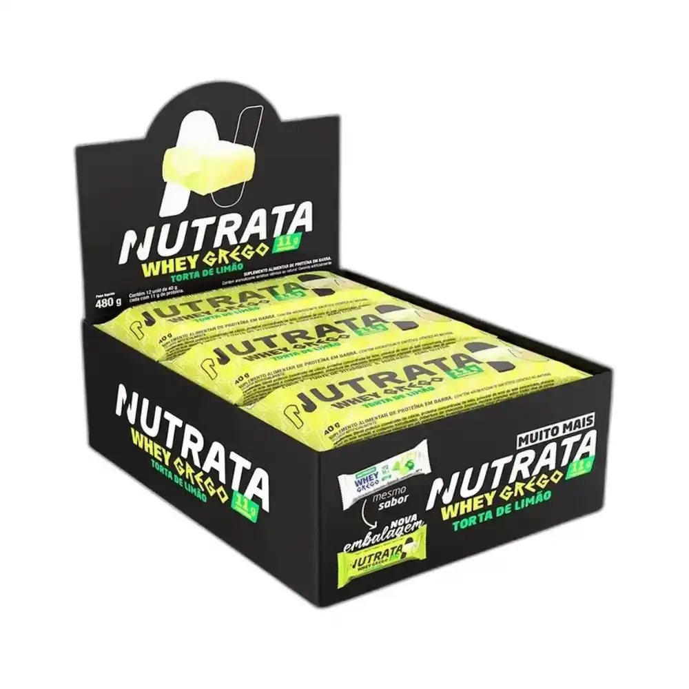Whey Grego Bar Torta de limão Nutrata, 12 × 40 g — embalagem