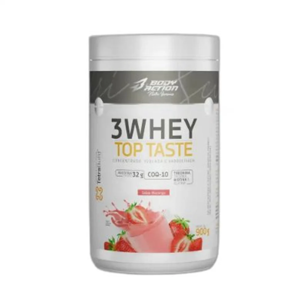 3 Whey Top Taste morango Body Action, 900 g — embalagem