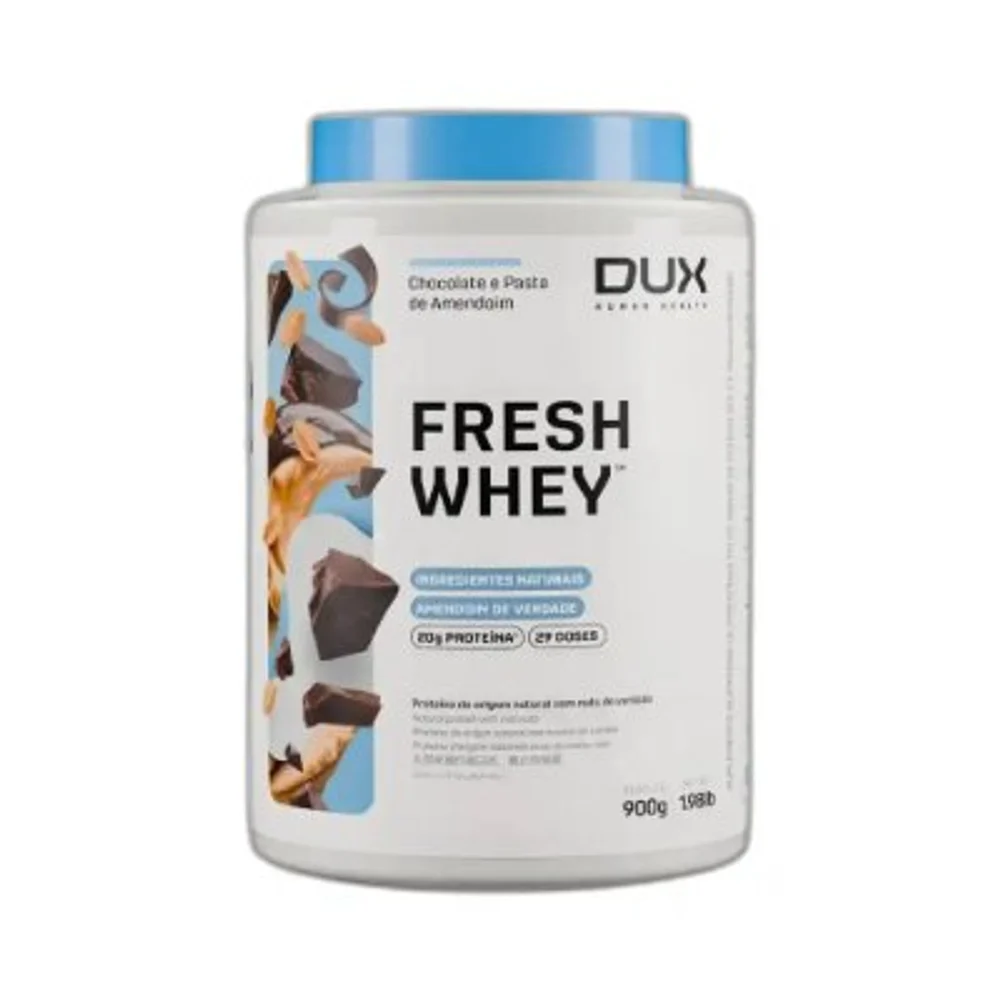 Fresh Whey chocolate e Pasta de amendoim 900 g DUX — embalagem