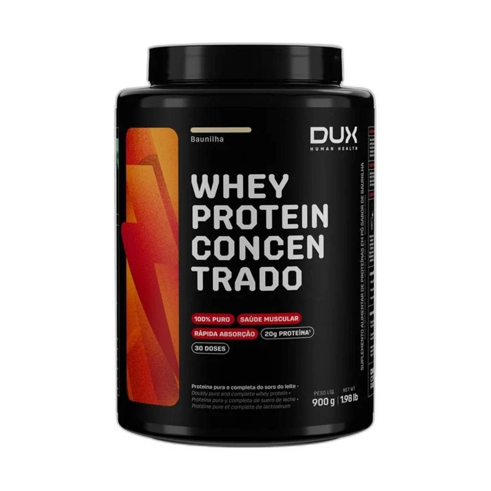 Whey Protein Concentrado baunilha 900 g DUX — embalagem