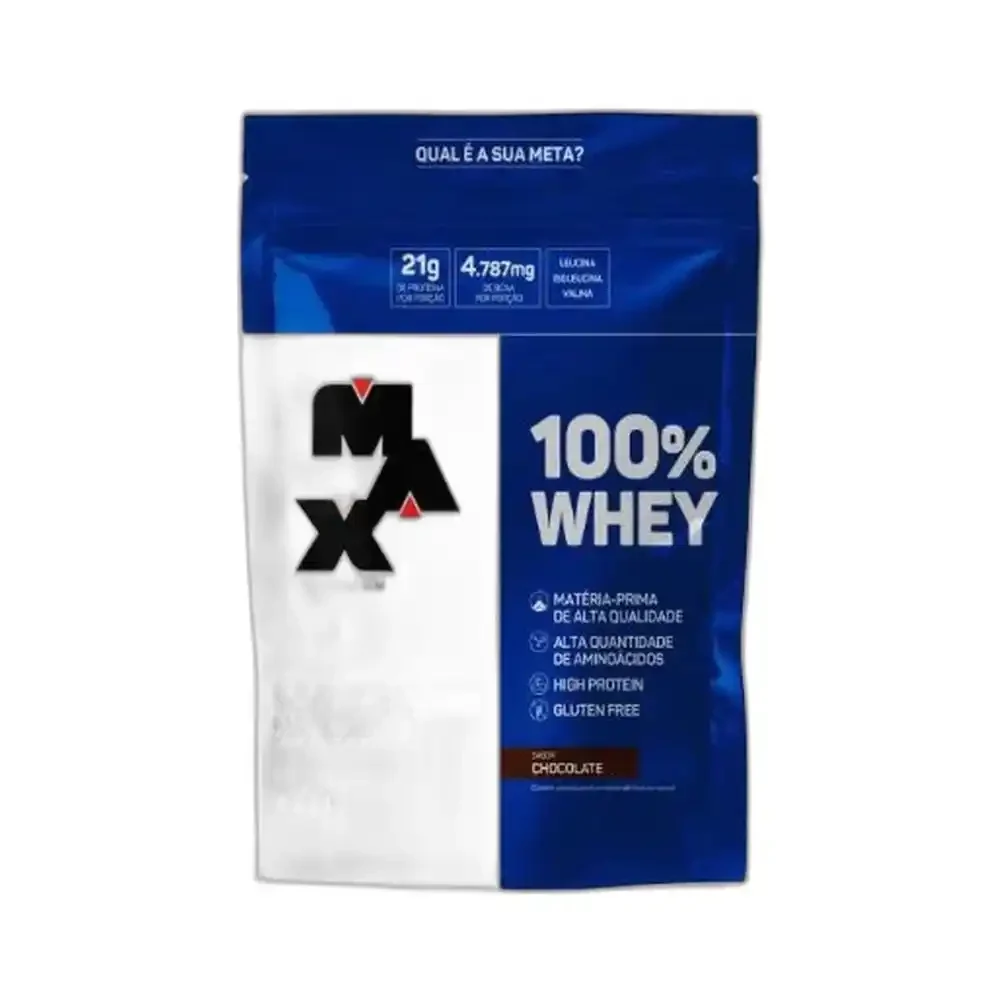100% Whey Refil chocolate Max Titanium, 900 g — embalagem