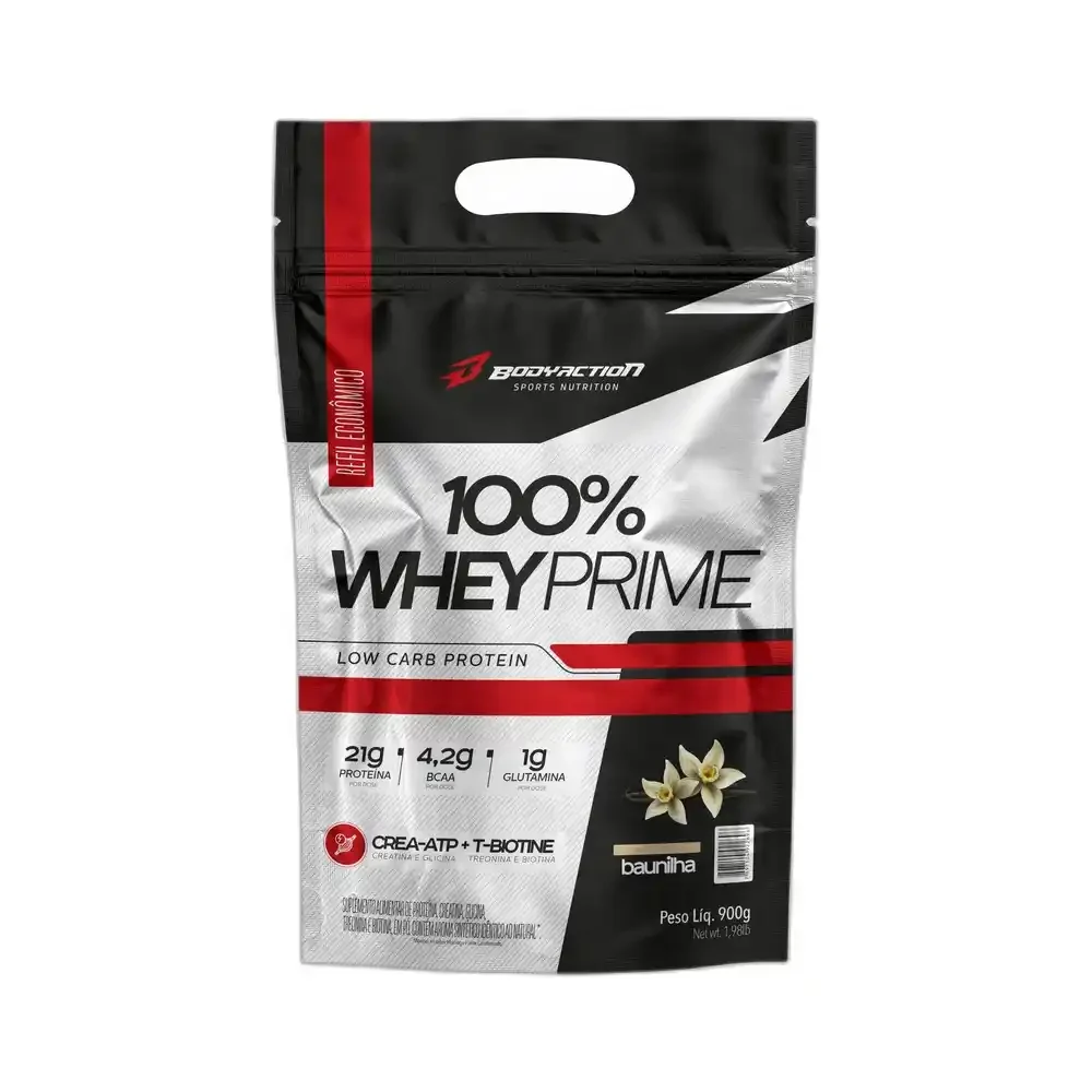 100% Whey Prime 900 g baunilha Refil Body Action — embalagem