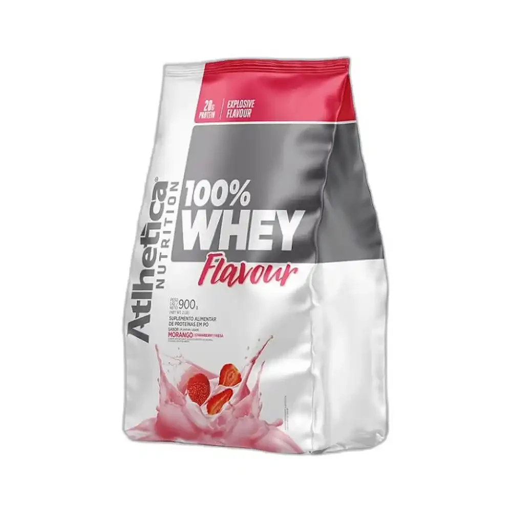 100% Whey Flavour Refil morango Atlhetica Nutrition, 900 g — embalagem