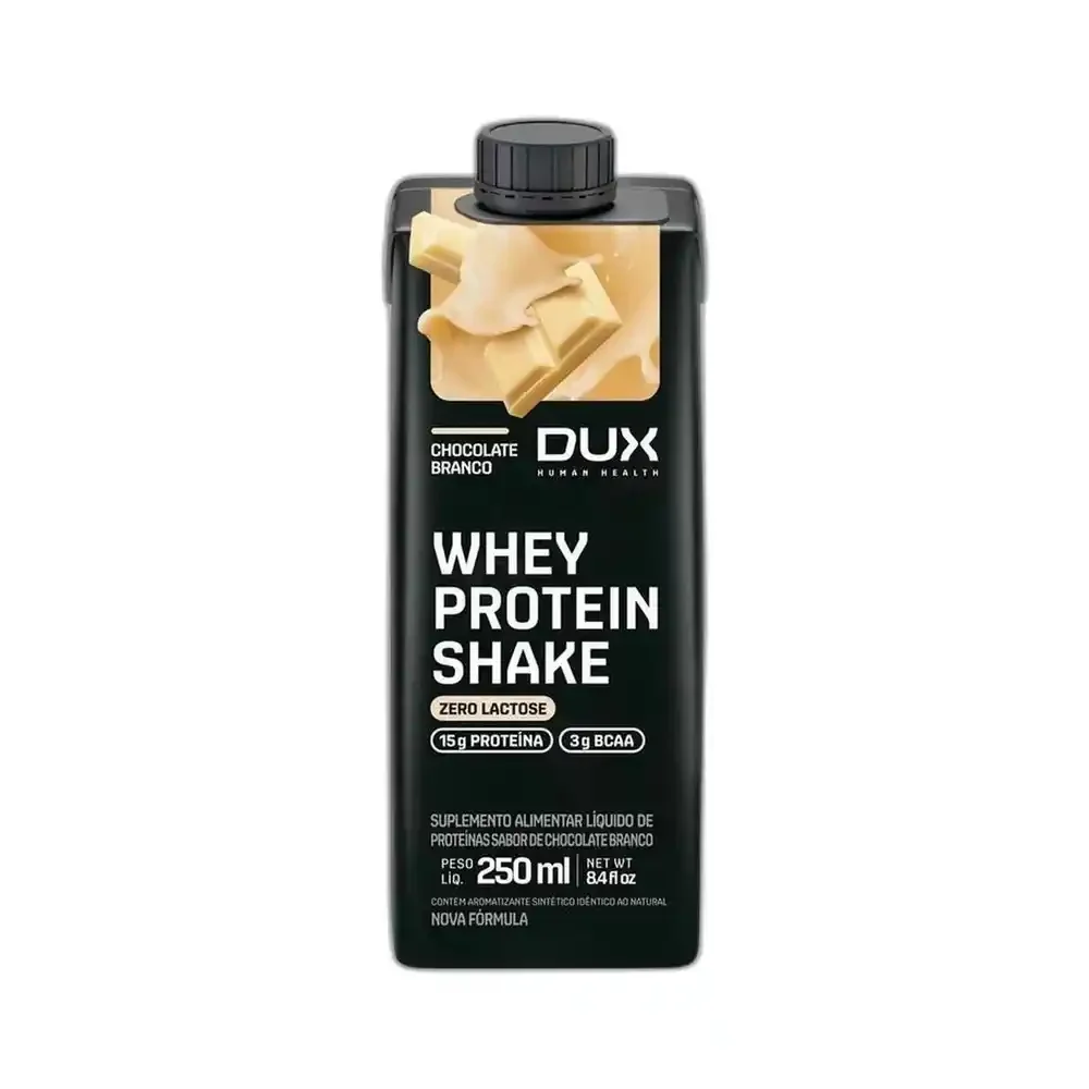 Whey Protein Shake chocolate branco DUX, 250 ml — embalagem
