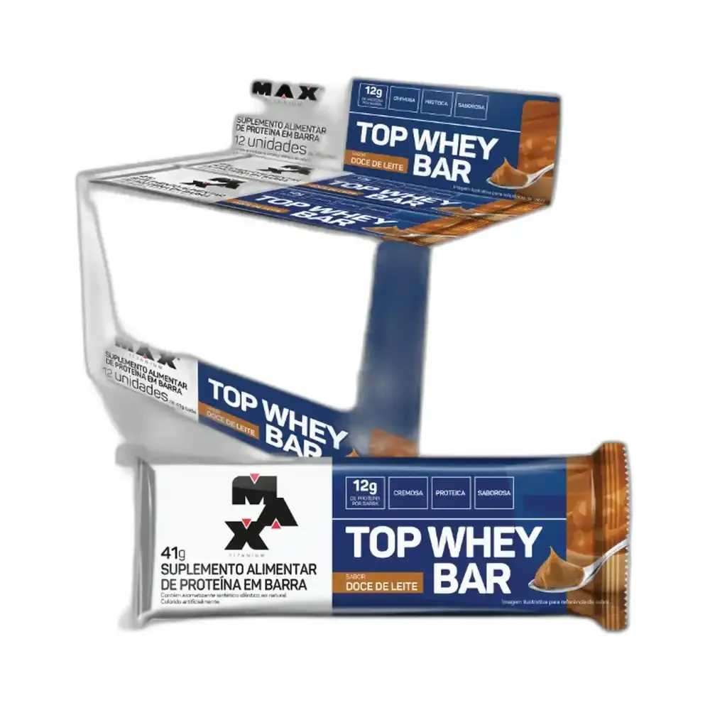 Top Whey Bar doce de leite Max Titanium, 12 × 41 g — embalagem