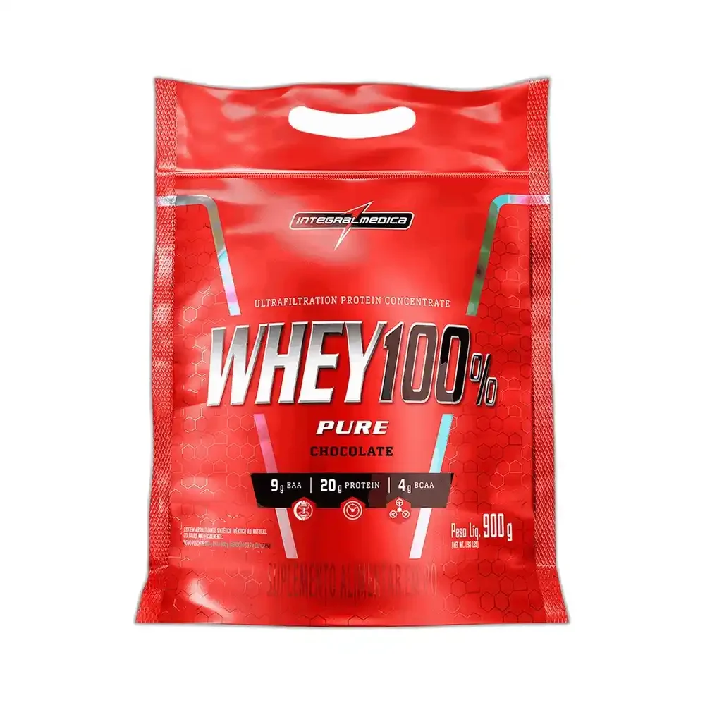 Whey 100% chocolate Refil 900 g Integralmédica — embalagem