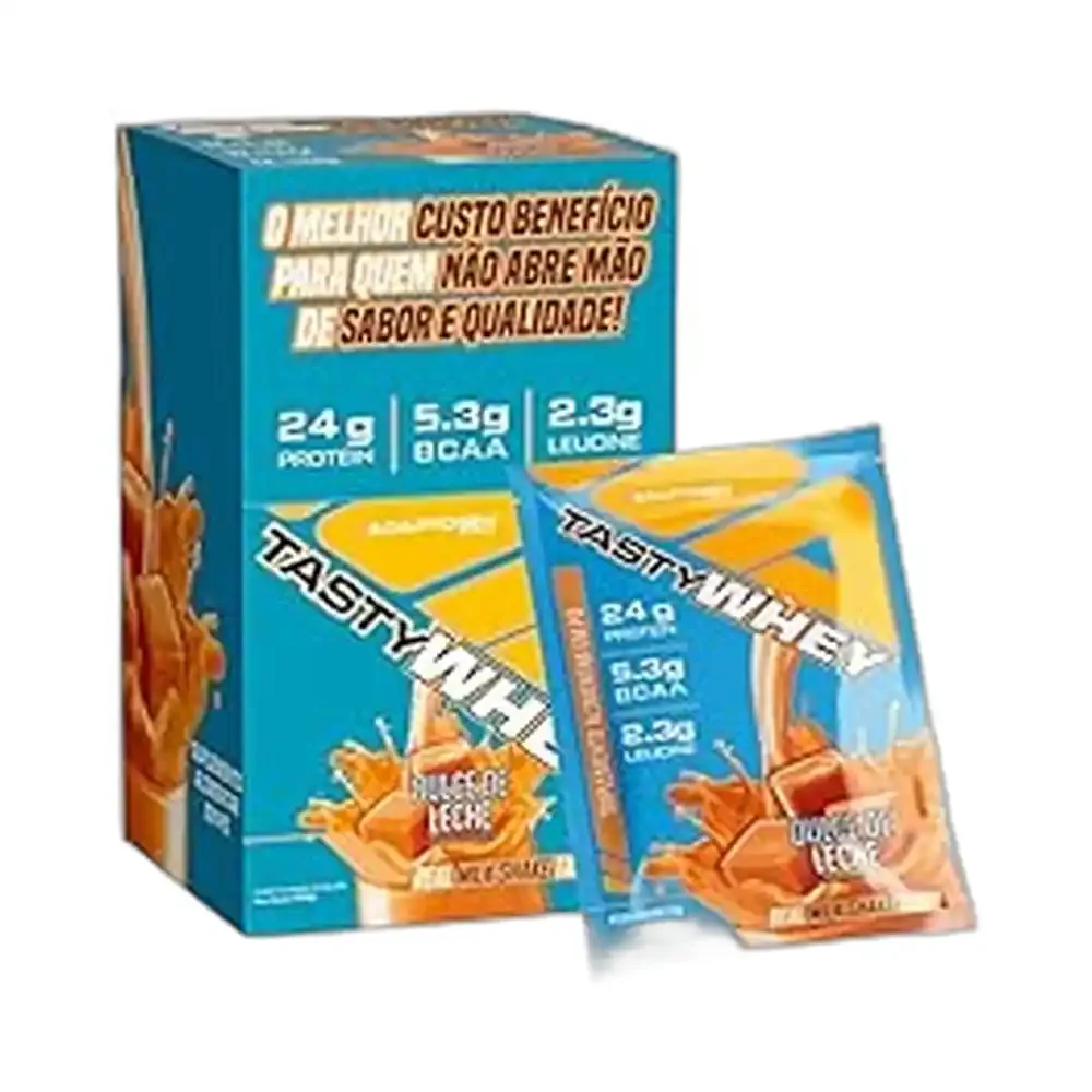 Packet Tasty Whey doce de leite Adaptogen, 12 × 34 g — embalagem