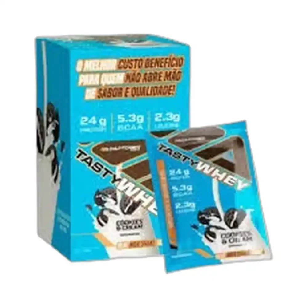 Packet Tasty Whey Cookies And Cream Adaptogen, 12 × 34 g — embalagem