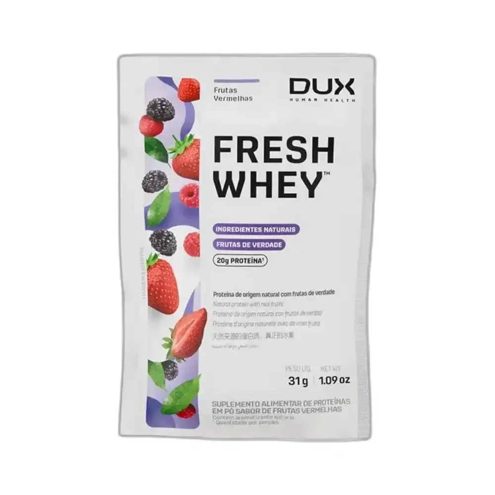Fresh Whey frutas vermelhas sachês DUX, 31 g — embalagem