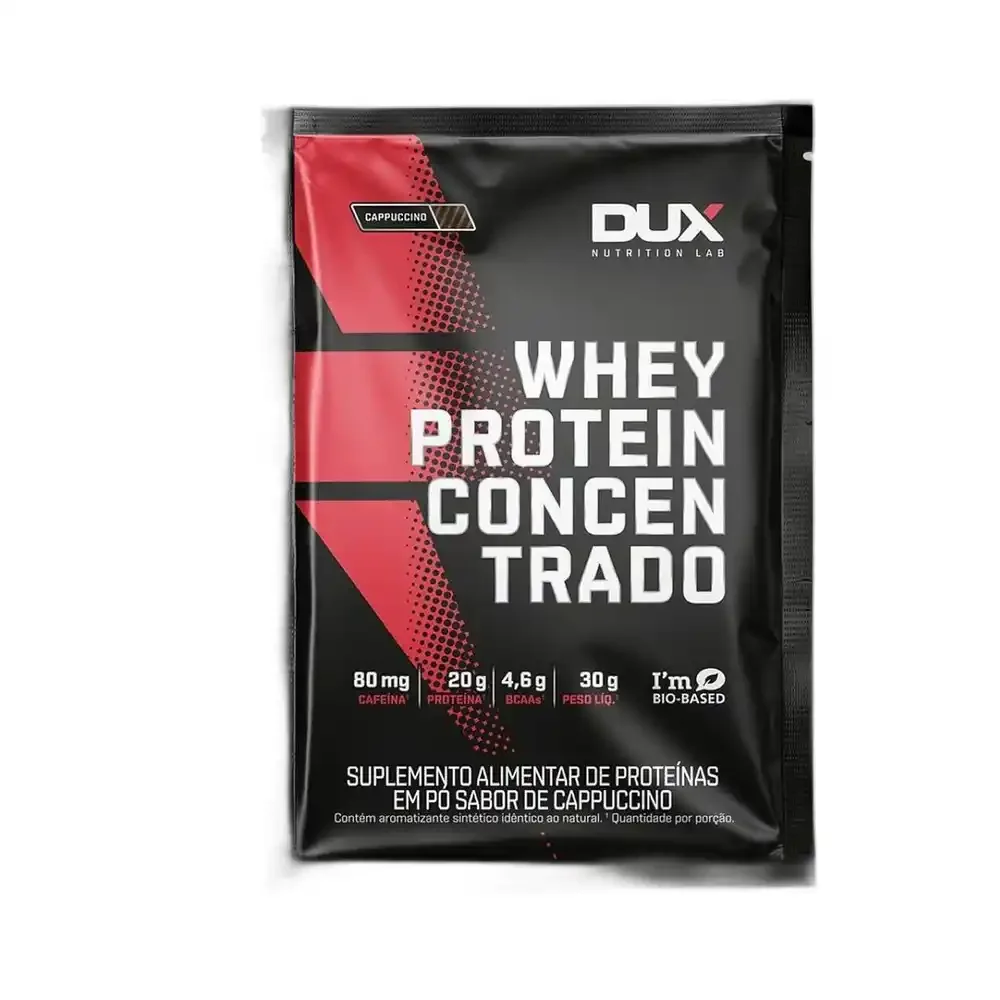 Whey Protein Concentrado Cappuccino sachê DUX, 30 g — embalagem