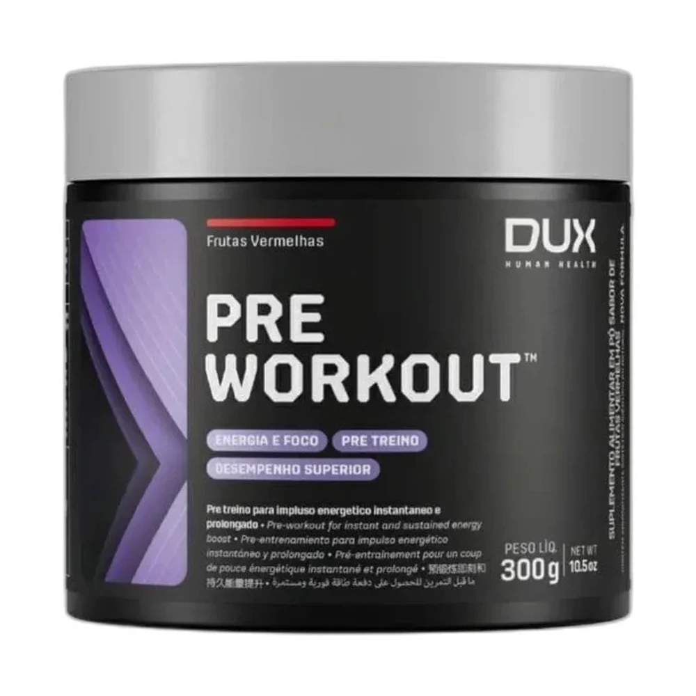 Pré-Workout Original frutas vermelhas DUX, 300 g — embalagem