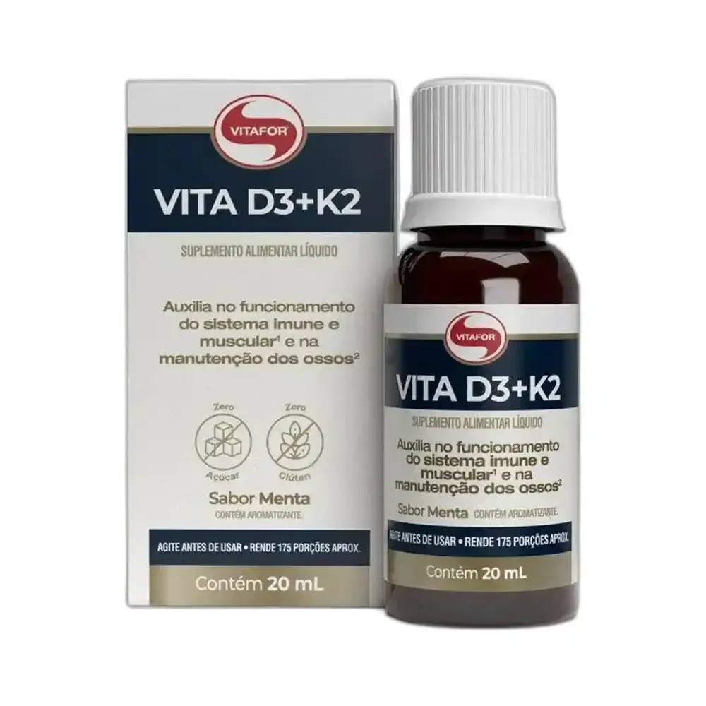 Vita D3 + K2 Frasco 20 ml Menta Vitafor — embalagem